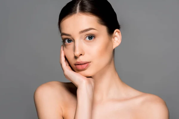Beautiful Naked Woman Perfect Skin Isolated Grey — 스톡 사진