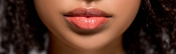 cropped view of african american woman with beautiful lips, panoramic shot 