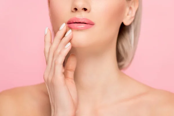 Cropped View Tender Girl Perfect Skin Isolated Pink — Stock Photo, Image