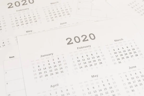 Vista Ángulo Alto Los Calendarios Papel 2020 Año —  Fotos de Stock