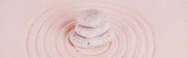 Πανοραμική Λήψη Από Ζεν Πέτρες Ροζ Άμμο Κύκλους — Φωτογραφία Αρχείου