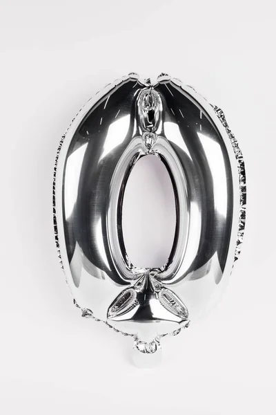Stříbrný Balón Tvaru Nulového Čísla Šedém Pozadí — Stock fotografie