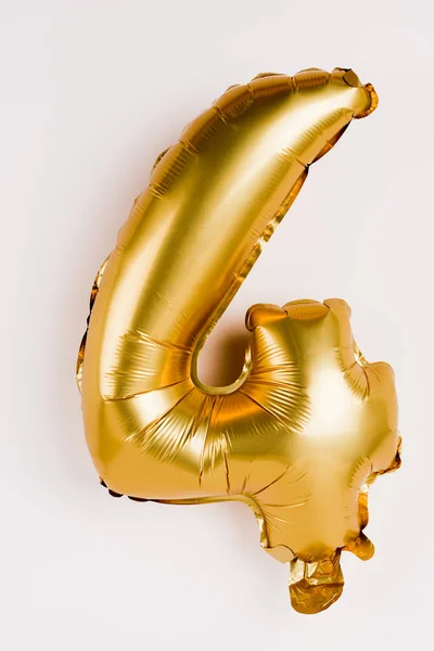 Festive Golden Balloon Shape Four Number Grey Background — Stock Photo, Image