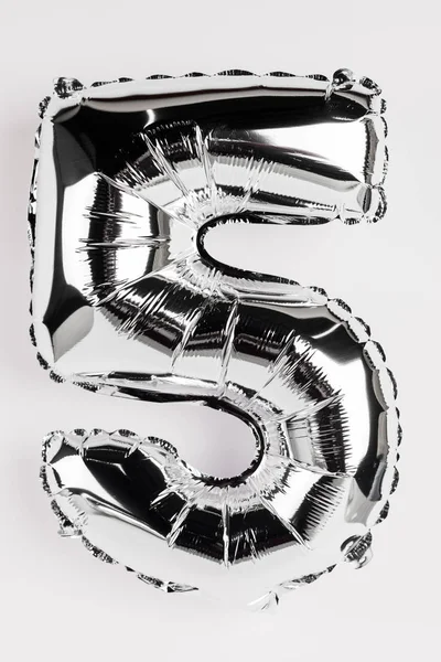 Silver Balloon Shape Five Number Grey Background — Stock Photo, Image