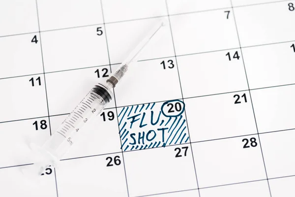 Syringe Calendar Marked Date Flu Shot Lettering — Stock Photo, Image