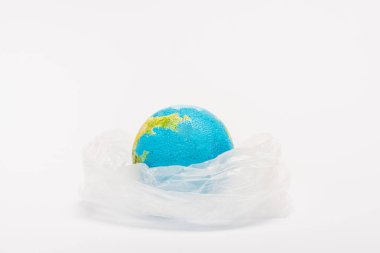 Globe in plastic bag on white background, global warming concept clipart