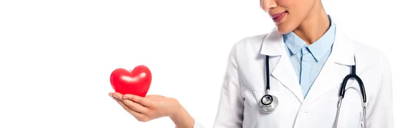 Cropped View African American Doctor Showing Decorative Heart Isolated White — Stock Photo, Image