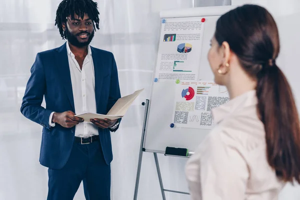 Selective Focus Recruiters Looking Each Other Smiling — Stock Photo, Image