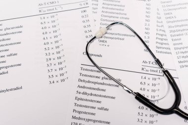Steteskopun hormonlu listelerdeki yüksek açılı görüntüsü 