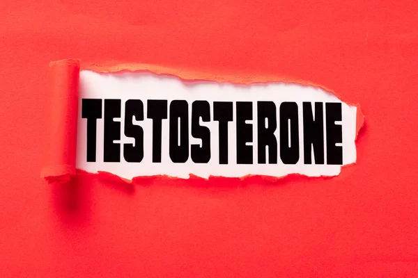 Lettering Testosterone Superficie Bianca Foro Carta Rossa — Foto Stock