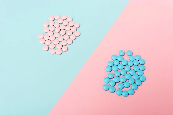 High Angle View Hormonal Pills Blue Pink Background — Stock Photo, Image