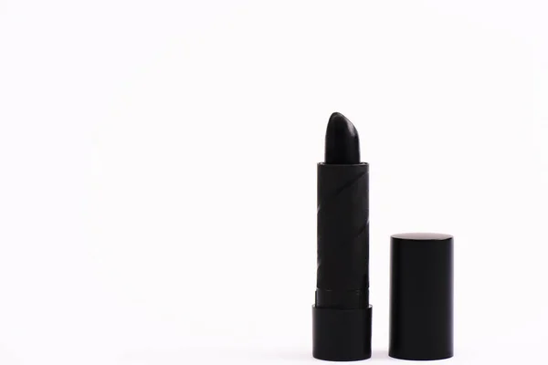 Zwarte Lippenstift Wit Met Kopieerruimte — Stockfoto
