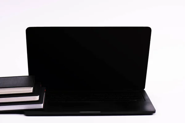 Notebooks Black Laptop Blank Screen Isolated White — Stock Photo, Image