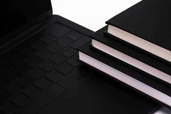 Notebooks Black Modern Laptop Isolated White — Stock Photo, Image