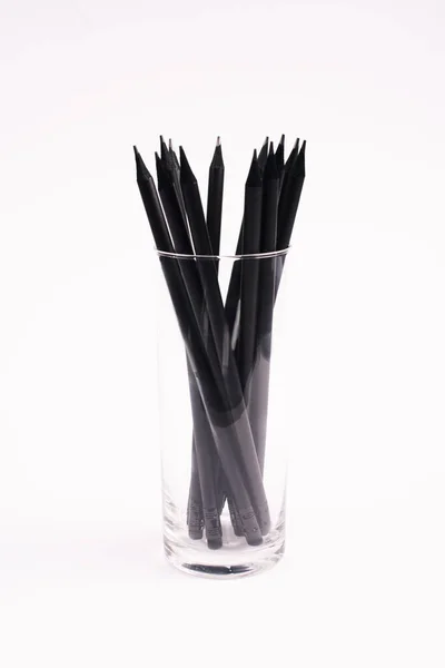 Black Wooden Pencils Glass Isolated White — Stock Photo, Image