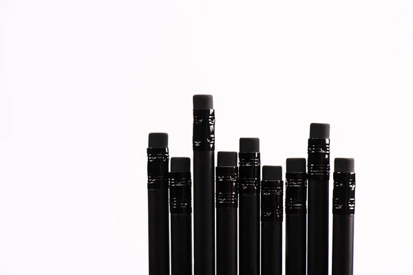 Top View Black Pencils Erasers Isolated White — Stock Photo, Image