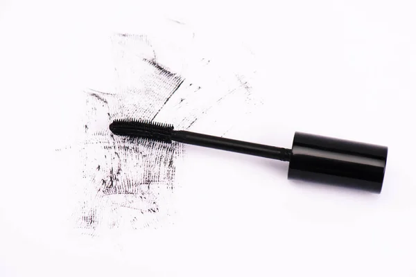 Top View Smudged Mascara Mascara Brush White — Stock Photo, Image