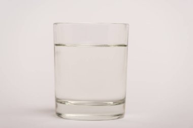 Close up view of glass of water on white surface clipart