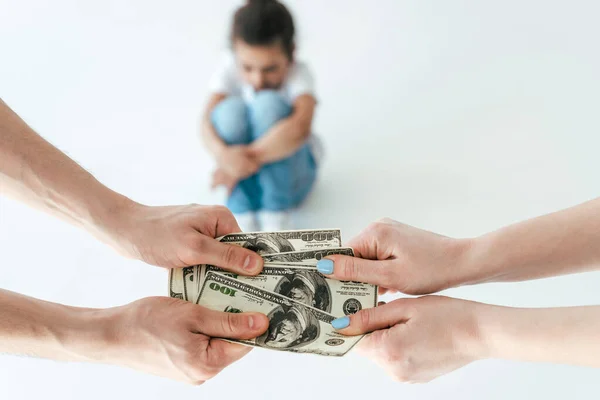 Selective Focus Man Giving Alimony Woman African American Daughter White — Stock Photo, Image