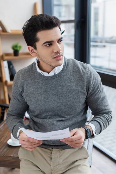 High Angle View Businessman Looking Away Holding Paper Office — Stock Photo, Image