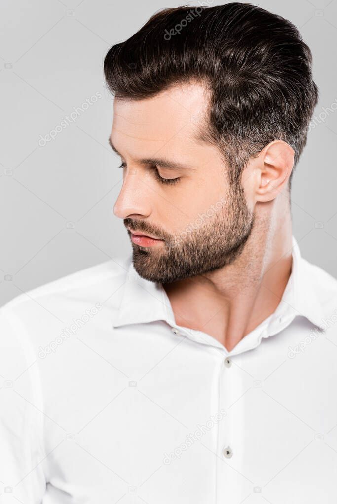 bearded and handsome businessman isolated on grey 