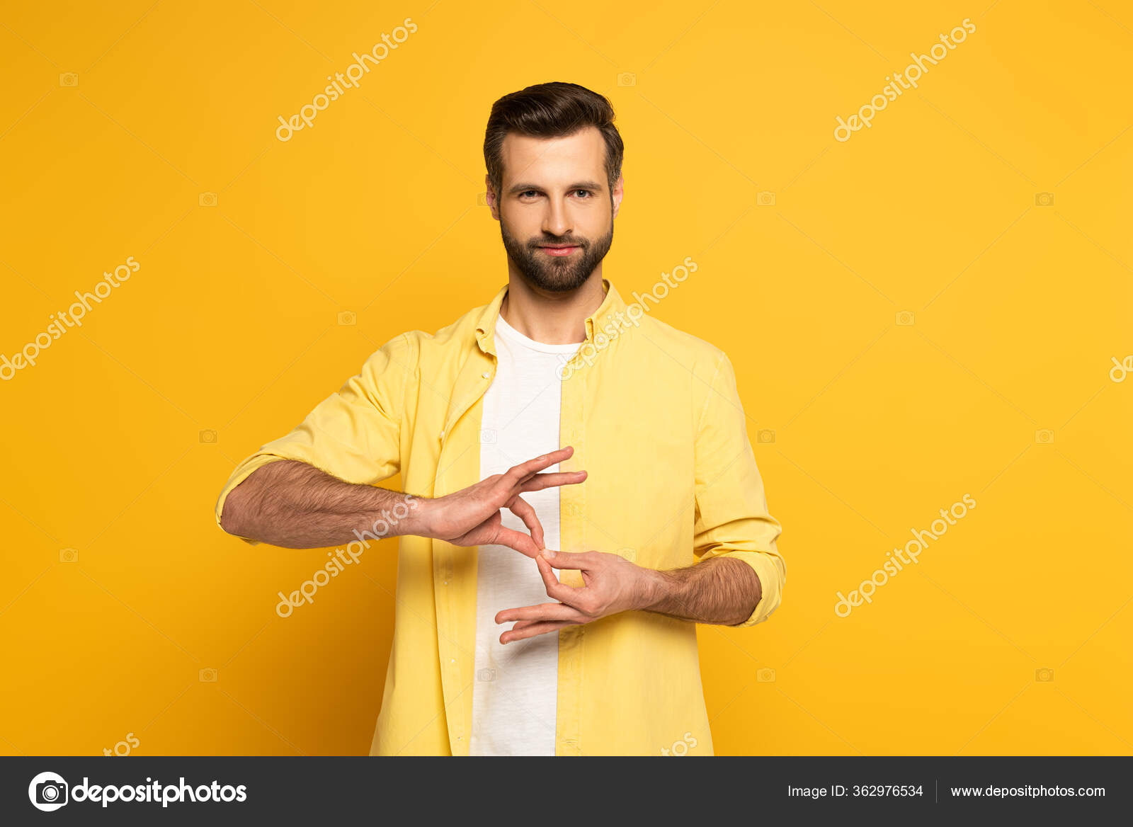 Handsome Man Showing Interpretation Sign Deaf Dumb