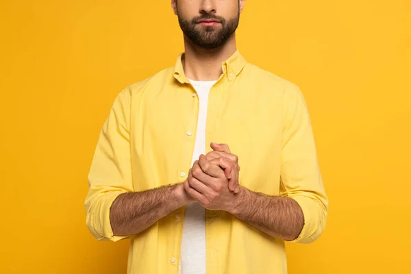 Cropped View Man Showing Marriage Sign Deaf Dumb Language Yellow — Stockfoto