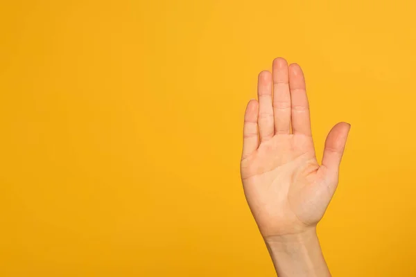 Cropped View Palm Female Hand Isolated Yellow — Stock Photo, Image