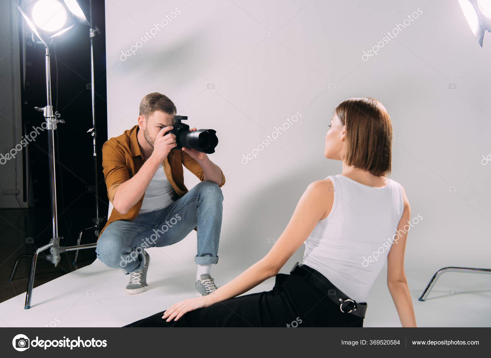 Model Posing While Photographer Taking Photo Digital Camera Photo