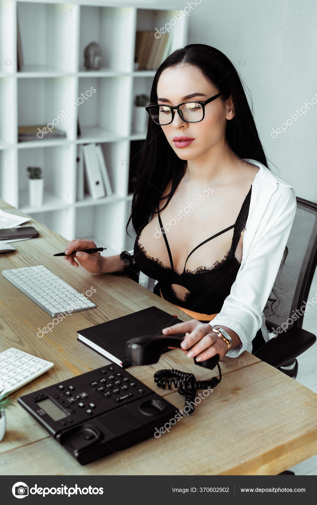 Seductive Secretary Bra Using Telephone Table Office Stock Photo Image By C Igorvetushko Seductive Secretary Bra Using Telephone Table Office Stock Photo Image By C Igorvetushko