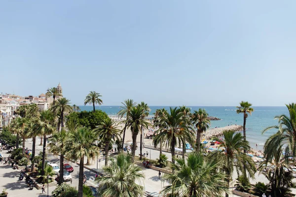 Stedelijke Straat Met Palmbomen Aan Kust Van Catalonië Spanje — Stockfoto