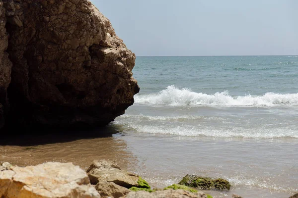 西班牙加泰罗尼亚海草石背景蓝天的选择性聚焦点 — 图库照片