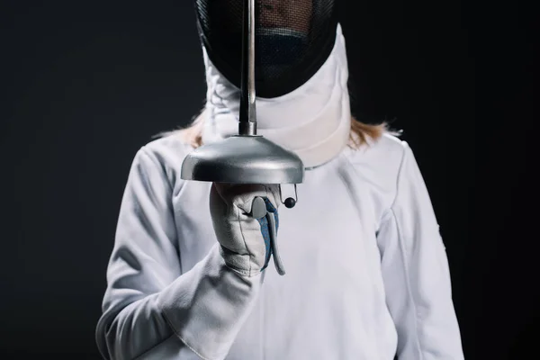 Cropped View Fencer Holding Rapier Isolated Black — Stock Photo, Image