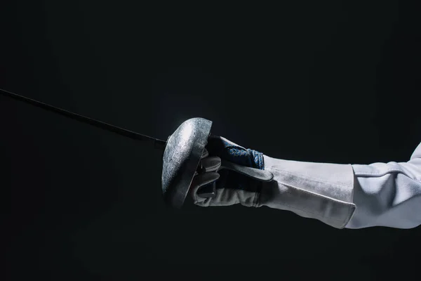 Cropped View Fencer Glove Holding Rapier Isolated Black — Stock Photo, Image