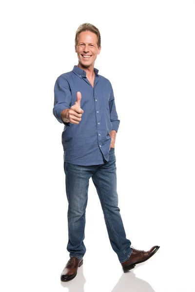 Middle aged man with thumb up — Stock Photo