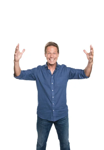 Middle aged man with open hands — Stock Photo