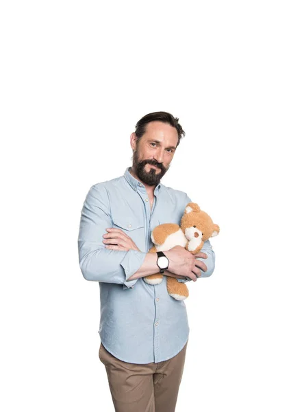 Bärtiger Mann mit Teddybär — Stockfoto