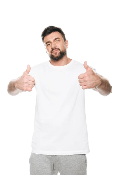 Мужчина показывает пальцами вверх знак — Stock Photo