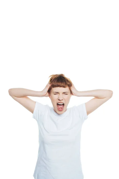 Young woman with headache — Stock Photo