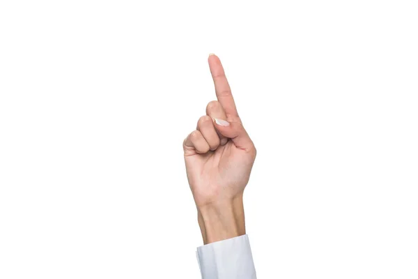 Person pointing up with finger — Stock Photo