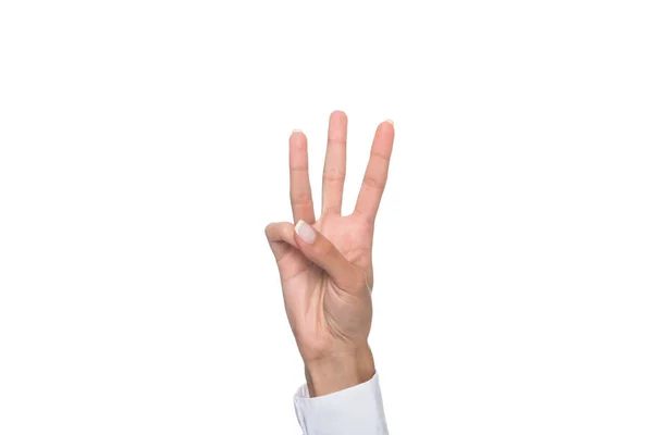Person showing three sign — Stock Photo