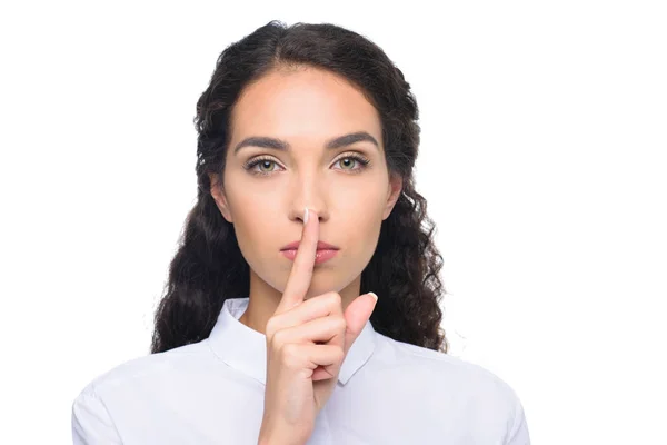 Woman with silence symbol — Stock Photo
