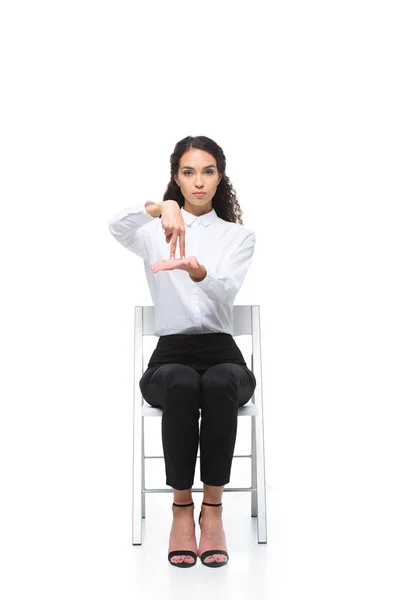 Woman gesturing signed language — Stock Photo