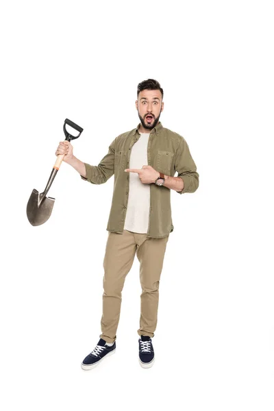 Man holding shovel — Stock Photo