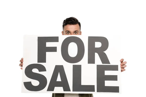 Man with for sale banner — Stock Photo