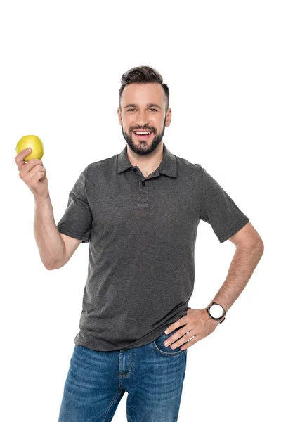Hombre con manzana fresca - foto de stock