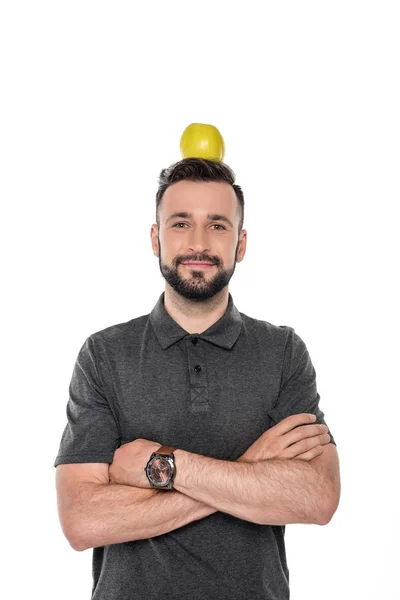 Hombre con manzana fresca - foto de stock