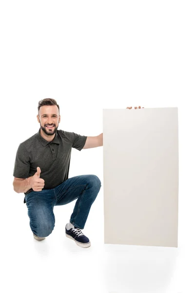 Man with blank banner — Stock Photo