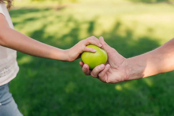 Familia explotación manzana - foto de stock