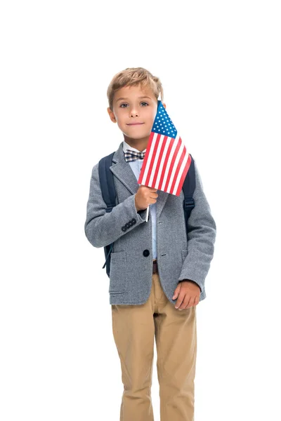 Feliz colegial con bandera de EE.UU. - foto de stock